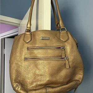 Cole Haan Metallic Gold Pebbled Leather Shoulder Bag